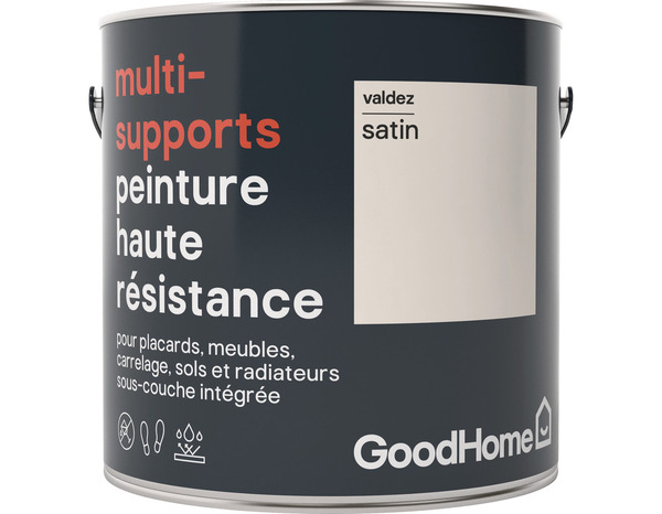 Peinture haute résistance multi-supports acrylique satin blanc cassé Valdez 2 L - GoodHome - Brico Dépôt
