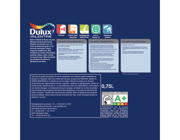 Sous-couche anti-tâche blanche 750 mL - Dulux Valentine - Brico Dépôt