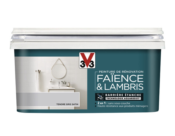 Peinture de rénovation faïence et lambris acrylique satin tendre gris 2 L - V33 - Brico Dépôt