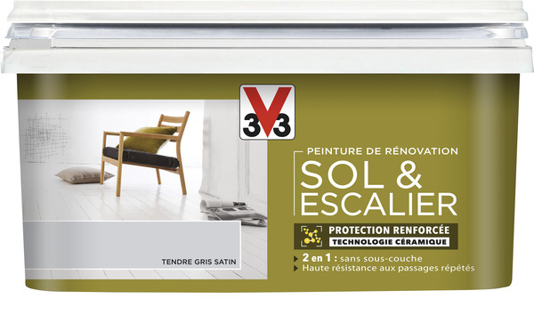 Peinture de rénovation sol et escalier acrylique satin tendre gris 2 L - V33 - Brico Dépôt