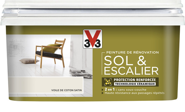 Peinture de rénovation sol et escalier acrylique satin voile de coton 2 L - V33 - Brico Dépôt