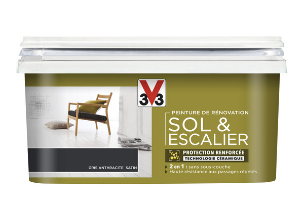 Peinture de rénovation sol et escalier acrylique satin gris anthracite 2 L - V33 - Brico Dépôt