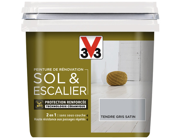 Peinture de rénovation sol et escalier acrylique satin tendre gris 0,75 L - V33 - Brico Dépôt