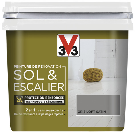 Peinture de rénovation sol et escalier acrylique satin gris galet 0,75 L - V33 - Brico Dépôt