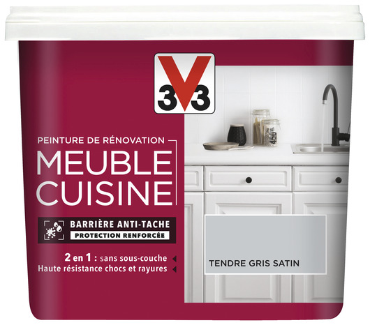 Peinture de rénovation meubles cuisine acrylique satin tendre gris 0,75 L - V33 - Brico Dépôt