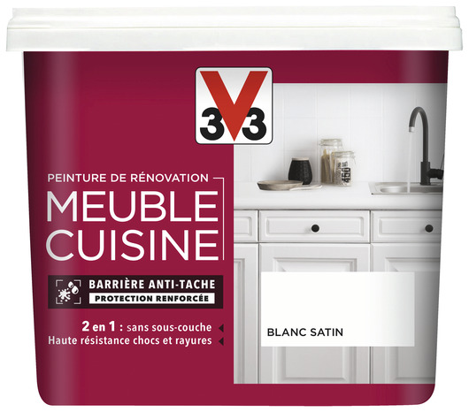 Peinture de rénovation meubles cuisine acrylique satin blanc 0,75 L - V33 - Brico Dépôt