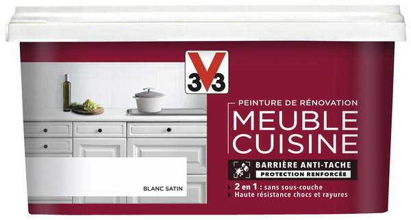 Peinture de rénovation meubles cuisine acrylique satin blanc 2 L - V33 - Brico Dépôt