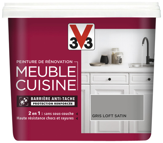Peinture de rénovation meubles cuisine acrylique satin gris galet 0,75 L - V33 - Brico Dépôt