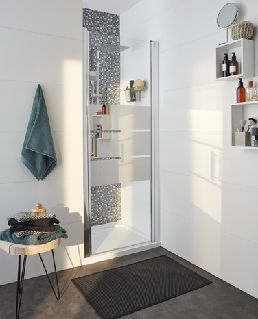 Porte de douche pivotante "Beloya" l.80 cm en verre effet miroir - GoodHome - Brico Dépôt