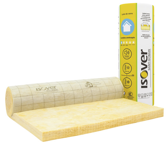 Laine de verre 60mm Comble aménagé 35 R:1,7 - 10m x 1,2m - Rouleau kraft - Isover - Brico Dépôt