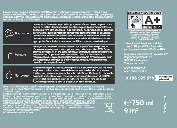 Peinture boiseries et métal intérieure Satin Blanc Lumineux 0.75 L - GoodHome - Brico Dépôt