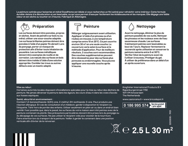 Peinture boiseries et métal intérieure Satin Noir Liberty 2.5 L - GoodHome - Brico Dépôt