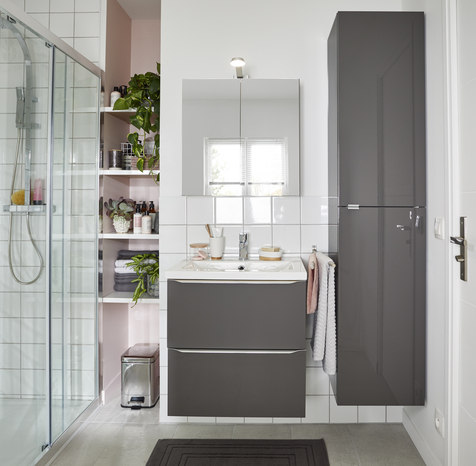 Meuble sous vasque à suspendre "Imandra" gris taupé 60 cm - Brico Dépôt
