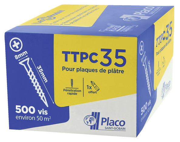 Boîte de 500 vis plaque de plâtre TTPC 8 x 35 mm - Placoplâtre - Brico Dépôt