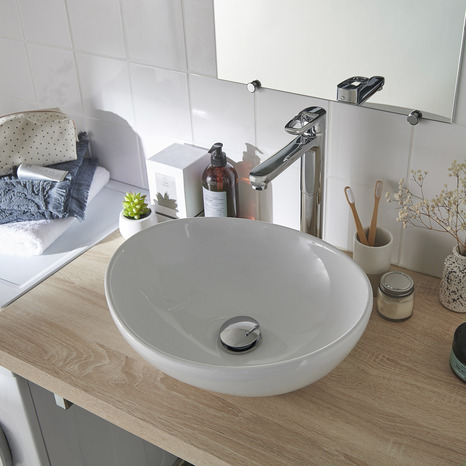 Vasque à poser en céramique blanc Nessa - GoodHome - Brico Dépôt