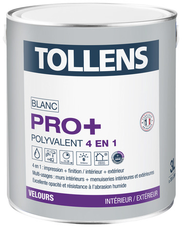 Peinture bicouche multi-support intérieure Pro+ acrylique velours blanc 3 L - Tollens - Brico Dépôt