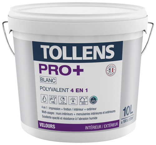 Peinture bicouche multi-support intérieure Pro+ acrylique velours blanc 10 L - Tollens - Brico Dépôt