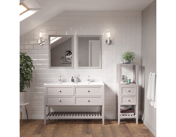 Meuble sous vasque double à poser gris Perma L.120 x H.80,6 x P.45 cm - GoodHome - Brico Dépôt