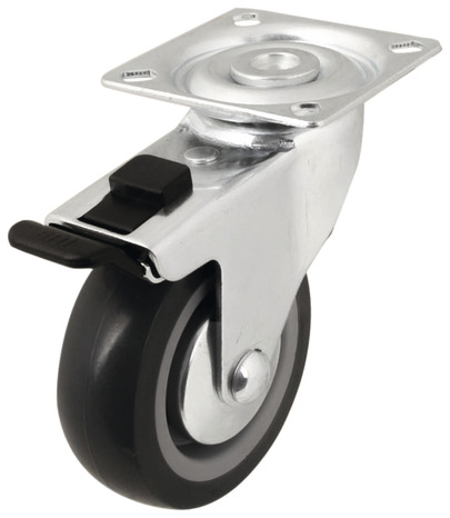 Roulette pivotante PU gris avec frein - H. 9,85 x Ø 7,5 cm - 55 kg - Brico Dépôt