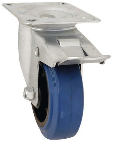 Roulette pivotante caoutchouc bleu avec frein - Ø 10 cm - 100 kg - Brico Dépôt