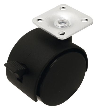 Roulette jumelée pivotante PP noir avec frein - H. 6,55 x Ø 5 cm - 30 kg - Brico Dépôt