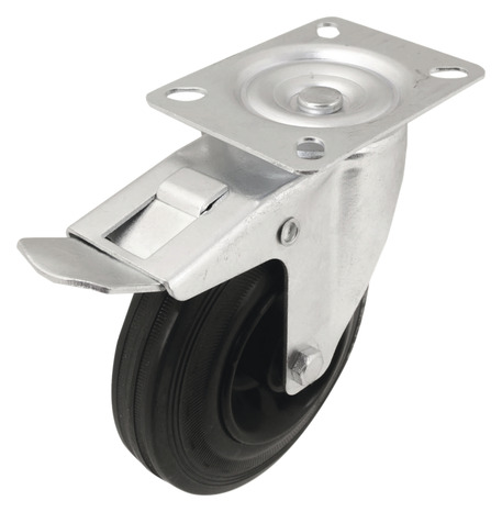 Roulette pivotante PVC noir avec frein - Ø 12,5 cm - 100 kg - Brico Dépôt