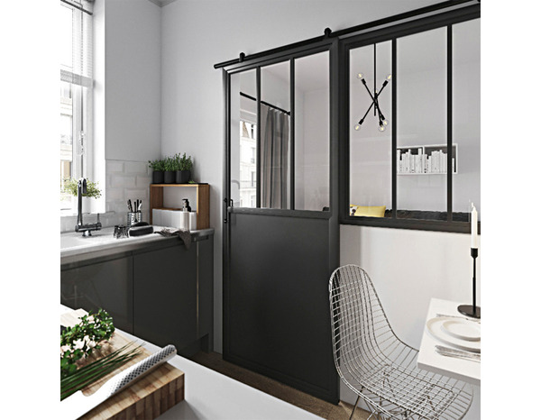 Porte coulissante "Industrielle" noir H. 204 cm x Larg. 83 cm - Brico Dépôt