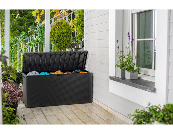 Coffre de jardin EMILY gris anthracite 270 L,  L. 118 x l. 45 x H. 57 cm. avec roulettes - Keter - Brico Dépôt