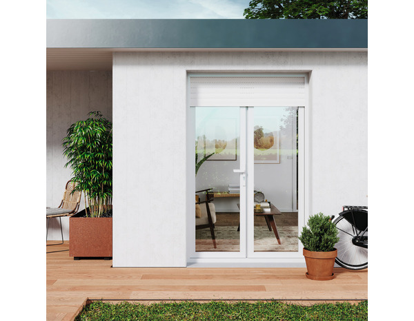 Porte-fenêtre PVC blanc 2 vantaux + volet roulant H.215 x l.120 cm - GoodHome - Brico Dépôt