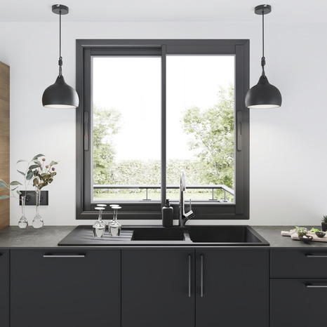Fenêtre aluminium gris coulissante 2 vantaux h.100 x l.120 cm - GoodHome - Brico Dépôt