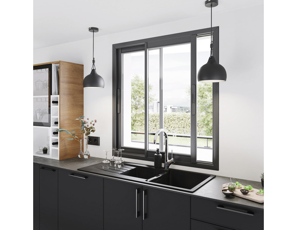 Fenêtre aluminium gris coulissante 2 vantaux h.135 x l.100 cm - GoodHome - Brico Dépôt