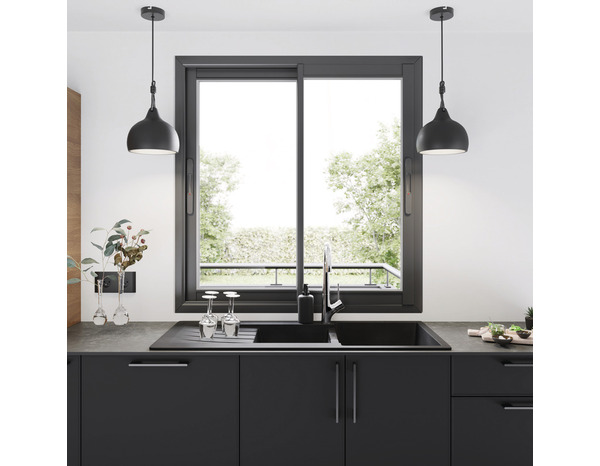 Fenêtre aluminium gris coulissante 2 vantaux h.135 x l.100 cm - GoodHome - Brico Dépôt