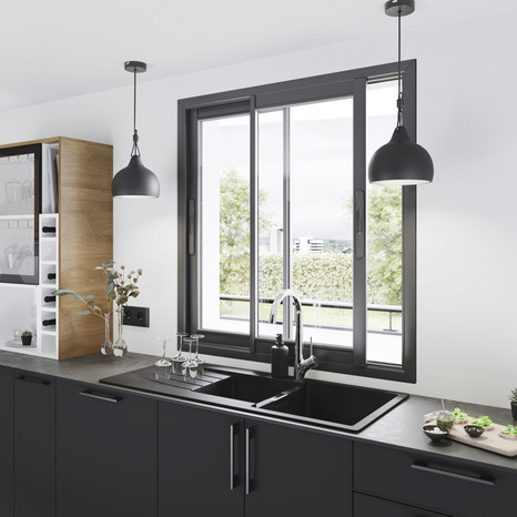 Fenêtre aluminium gris coulissante 2 vantaux h.135 x l.140 cm - GoodHome - Brico Dépôt