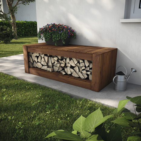 Banc de jardin + range bûches - Brico Dépôt