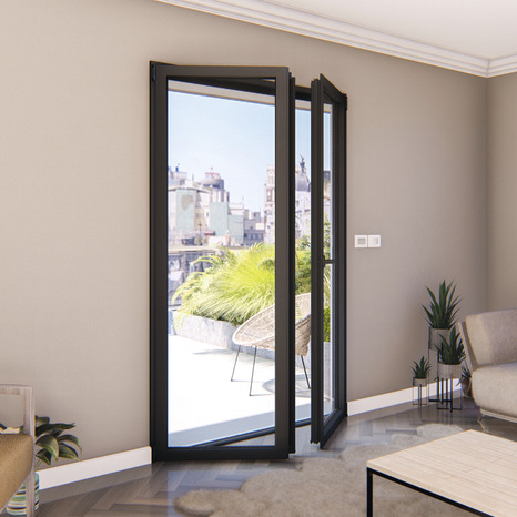 Porte-fenêtre aluminium gris 2 vantaux H.205 x l.120 cm - GoodHome - Brico Dépôt