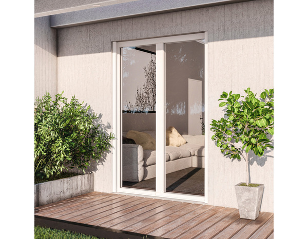 Porte-fenêtre aluminium blanc 2 vantaux + volet roulant H.205 x l.120 cm - GoodHome - Brico Dépôt