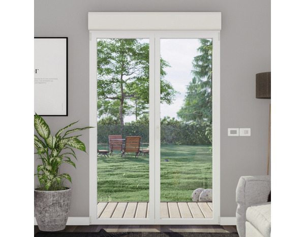 Porte-fenêtre aluminium blanc 2 vantaux + volet roulant H.215 x l.120 cm - GoodHome - Brico Dépôt