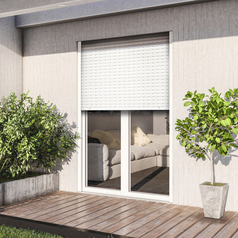 Porte-fenêtre aluminium blanc 2 vantaux + volet roulant H.215 x l.120 cm - GoodHome - Brico Dépôt