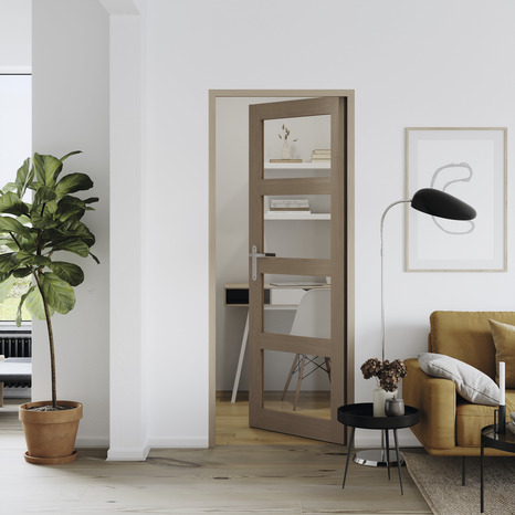 Bloc-porte "Connemara" vitre chêne gauche - 83 cm - GoodHome - Brico Dépôt