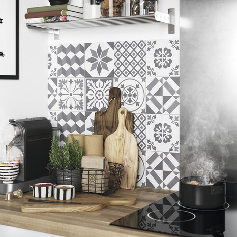 Crédence réversible carreaux de ciment / gris - l.180 x H.60 cm ep 3 mm - Cooke and Lewis - Brico Dépôt