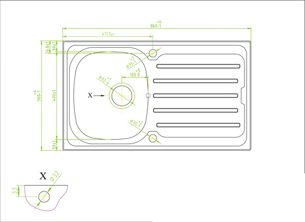 Évier inox nid d'abeille " nakaya" - 1 cuve - Cooke and Lewis - Brico Dépôt