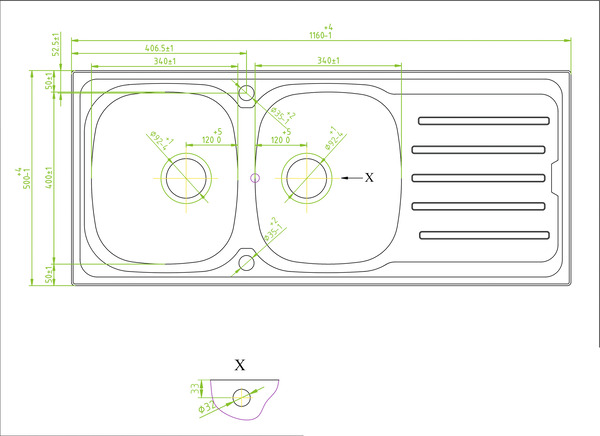 Évier inox " nakaya" - 2 cuves - Cooke and Lewis - Brico Dépôt