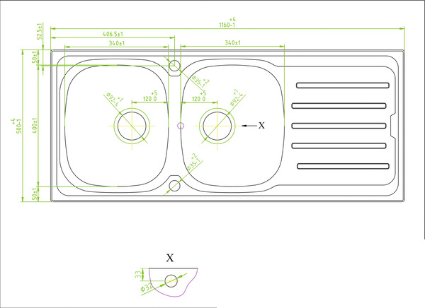 Évier inox nid d'abeille " nakaya" - 2 cuves - Cooke and Lewis - Brico Dépôt