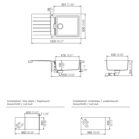 Évier composite de quartz noir "Galvani" - 1 cuve - Cooke and Lewis - Brico Dépôt