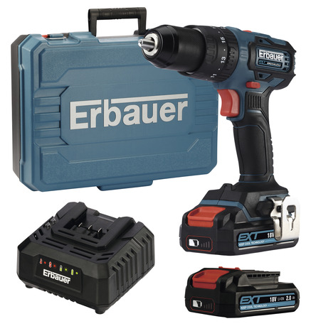 Perceuse visseuse à percussion sans fil 18V + batteries 2Ah - Erbauer - Brico Dépôt