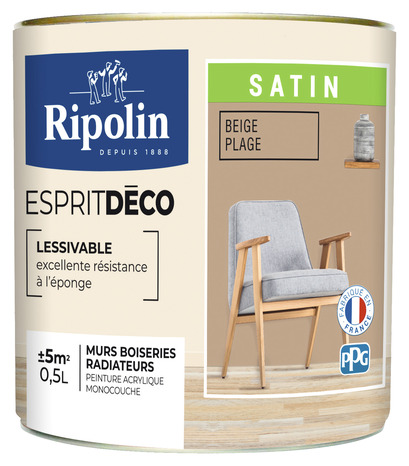 Peinture mur intérieur Satin 0,5 L Beige plage - Ripolin - Brico Dépôt