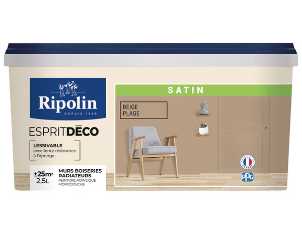 Peinture mur intérieur Satin 2,5 L Beige plage - Ripolin - Brico Dépôt