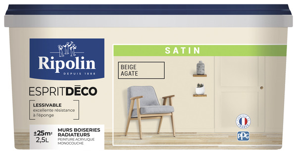 Peinture mur intérieur Satin 2,5 L Beige agate - Ripolin - Brico Dépôt