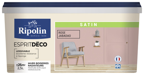 Peinture mur intérieur Satin 2,5 L Rose jabadao - Ripolin - Brico Dépôt