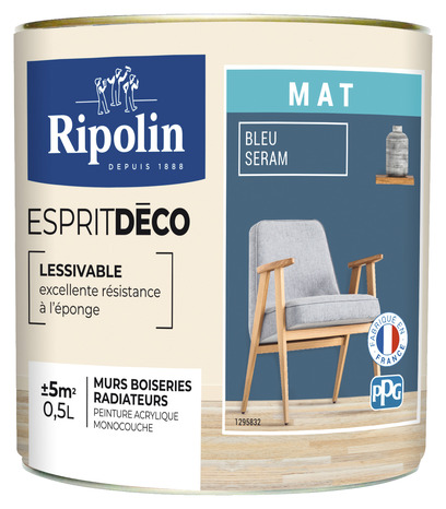 Peinture mur intérieur Mat 0,5 L Bleu seram - Ripolin - Brico Dépôt